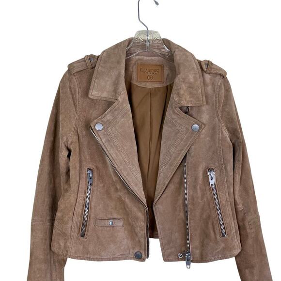 Blank NYC SL8 Genuine Suede Moto Jacket in Tan Sz S Cropped Lined Zip Closure - Picture 3 of 16
